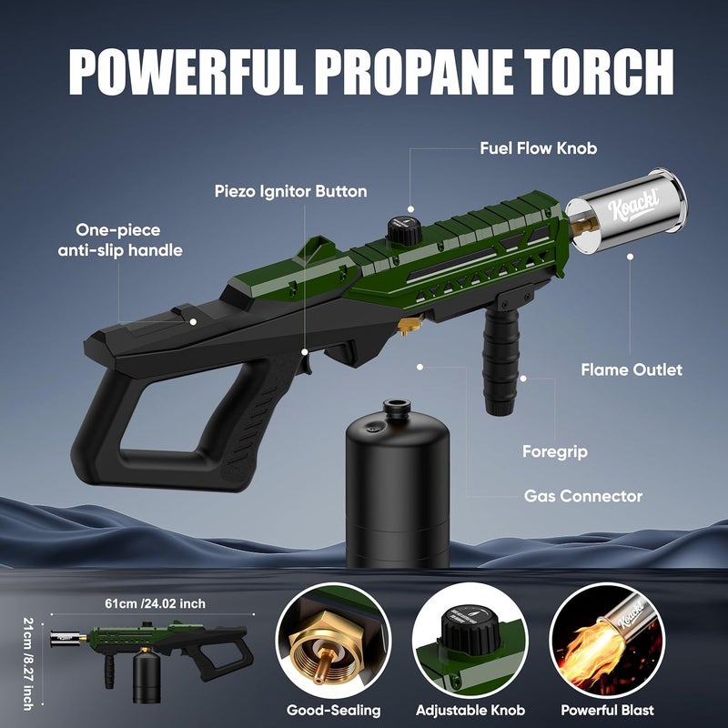 Koackl Propane Torch Gun | Adjustable Flame Thrower Gun | Gas Welding Kits Cooking Torch for BBQ, Searing Steak, Welding, Campfire & Charcoal (Propane Tank Not Included) - Image 2